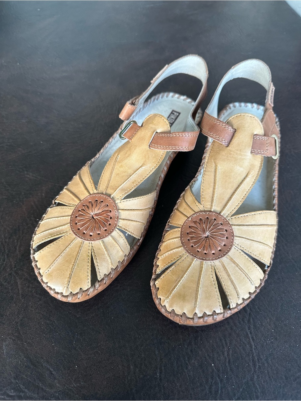 PIKOLINOS Tan & Brown Leather Slingback Sandals